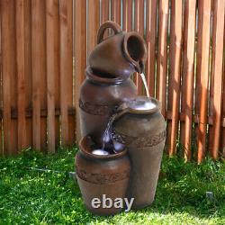 Indoor Outdoor Cascading Jugs Fountain Water Feature with LED Lights Garden Statue