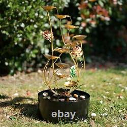 Indoor Outdoor Metal Spiral Water Fountain Feature LED Light Garden Statue Decor