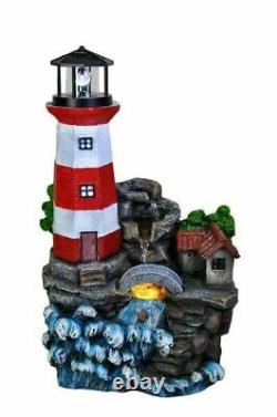 Indoor Outdoor Polyresin Water Fountain Feature LED Lights Garden Lighthouse