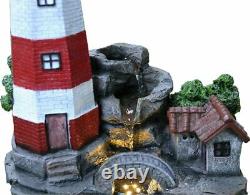 Indoor Outdoor Polyresin Water Fountain Feature LED Lights Garden Lighthouse