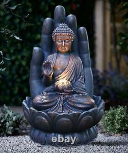 Indoor Outdoor Polyresin Water Fountain Feature LED Lights Garden Palm Buddha