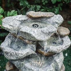 Indoor Outdoor Water Feature Garden Fountain with LED Light Electric Pump Cascade