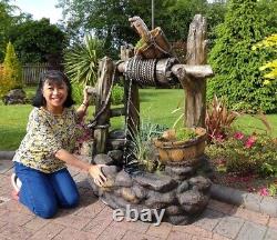 Kelkay Country Well Water Feature Pouring Buckets LED Classic Rustic Fountain