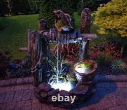 Kelkay Country Well Water Feature Pouring Buckets LED Classic Rustic Fountain