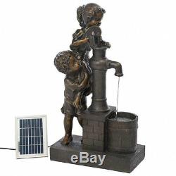 Kids With Water Pump Solar Garden Fountain