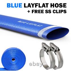 LAYFLAT Blue PVC Water Delivery Hose Pipe Pump Discharge Lay Flat 2x Clips