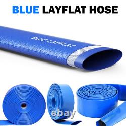 LAYFLAT Blue PVC Water Delivery Hose Pipe Pump Discharge Lay Flat 2x Clips