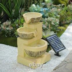 LED Garden Fountain Solar Power Outdoor Polyresin Water Feature Cascade Decor