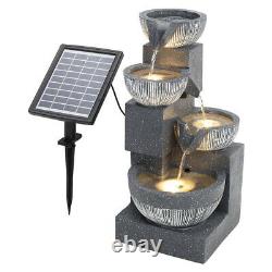 LED Light Solar Water Feature Garden Fountain Waterfall Indoor Outdoor Statues