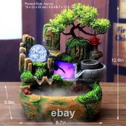 LED Lights Resin Rockery Garden Water Fountain Home Office Desktop Decor 220V