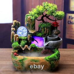 LED Lights Resin Rockery Garden Water Fountain Home Office Desktop Decor 220V