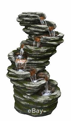 LED Lit 7 Fall Slate Cascading Garden Water Feature Fountain Ideal Outdoor Decor