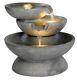 Led Lit Three Bowl Grey Water Feature Fountain For Garden, Patio & Outdoors
