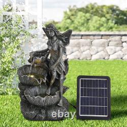 LED Solar Angel Stone Water Feature Garden Fountain Resin Statues Outdoor Decor