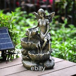 LED Solar Angel Stone Water Feature Garden Fountain Resin Statues Outdoor Decor