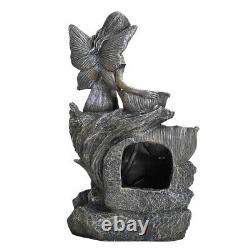 LED Solar Angel Stone Water Feature Garden Fountain Resin Statues Outdoor Decor