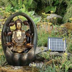 LED Solar Fountain Outdoor Water Feature Polyresin Golden Buddha Garden Statue