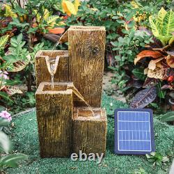 LED Solar Power Cascading Fountain Water Feature Wood Effect Statue Garden Decor