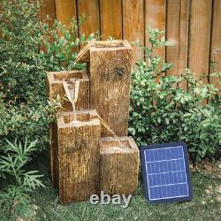 LED Solar Power Cascading Fountain Water Feature Wood Effect Statue Garden Decor