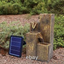 LED Solar Power Cascading Fountain Water Feature Wood Effect Statue Garden Decor