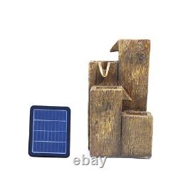 LED Solar Power Cascading Fountain Water Feature Wood Effect Statue Garden Decor