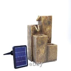 LED Solar Power Cascading Fountain Water Feature Wood Effect Statue Garden Decor