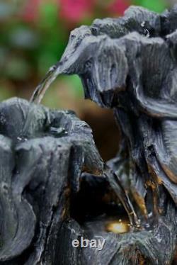 LED Solar Tree Log Outdoor Garden Water Feature Cascading Fountain Statue Decor