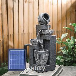 Large 4 Tier Bowl Solar LED Water Feature Outdoor Fountain Garden Patio Decor