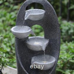 Large 68cm Garden Outdoor Tiered Water Feature LED Fountain Barrel Bowls Solar