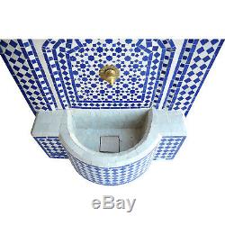 Large Blue Garden Water Fountain, Moroccan Mosaic Fountain With Built In Pump