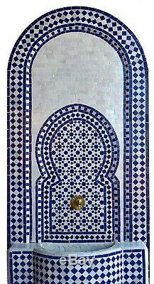 Large Blue Garden Water Fountain, Moroccan Mosaic Fountain With Built In Pump