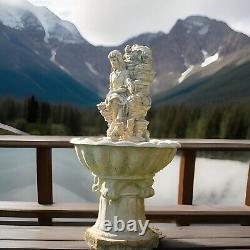 Large Cascading Water Fountain Sitting Country Maiden With Basket of Fruit