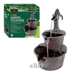 Large Decorative Outdoor Garden 2-Tier Barrel Water Feature Fountain with Pump