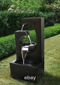 Large Ebony Electric Water Feature, Garden Water Fountain with LED Lights