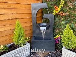 Large Ebony Electric Water Feature, Garden Water Fountain with LED Lights