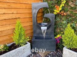 Large Ebony Solar Powered Water Feature, Garden Water Fountain with LED Lights