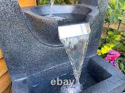 Large Ebony Solar Powered Water Feature, Garden Water Fountain with LED Lights