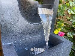 Large Ebony Solar Powered Water Feature, Garden Water Fountain with LED Lights