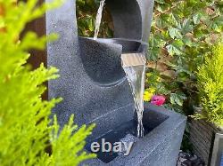 Large Ebony Solar Powered Water Feature, Garden Water Fountain with LED Lights