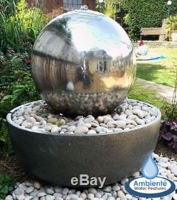 Large Eclipse Stainless Steel Sphere 50cm Water Feature Fountain Garden Outdoor