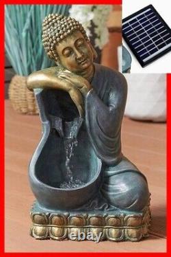Large Garden Fountain Solar Water Feature Pump LED Lights Cascade Buddha Sculpt