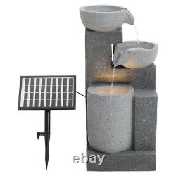 Large Garden Fountain Solar Water Feature Pump With LED Lights Cascade Statue Deco