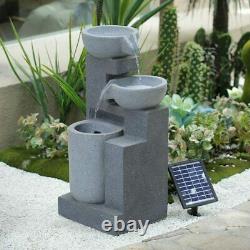 Large Garden Fountain Solar Water Feature Pump With LED Lights Cascade Statue Deco