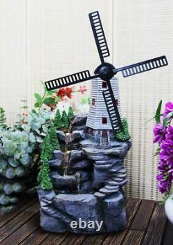 Large Garden Fountain Water Feature Pump LED Light Cascade Windmill Statue Decor