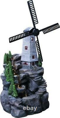Large Garden Fountain Water Feature Pump LED Light Cascade Windmill Statue Decor