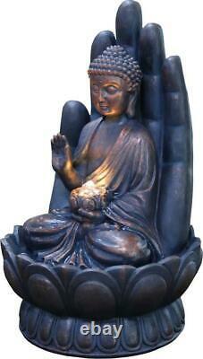 Large Garden Fountain Water Feature Pump LED Lights Cascade Buddha Sculpt Decor