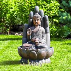 Large Garden Fountain Water Feature Pump LED Lights Cascade Buddha Sculpt Decor