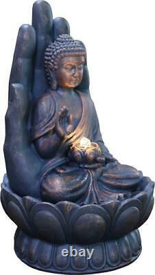 Large Garden Fountain Water Feature Pump LED Lights Cascade Buddha Sculpt Decor
