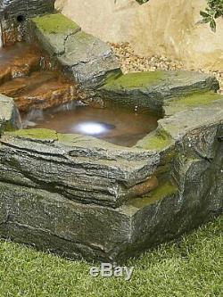 Large Garden Fountain Water Feature Pump LED Lights Cascade Rock Statue Decor