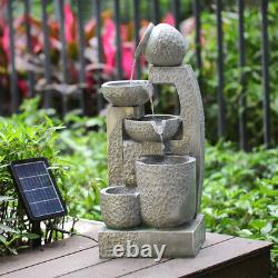 Large Garden Outdoor Tiered Water Feature LED Fountain Barrel Bowls Solar UK